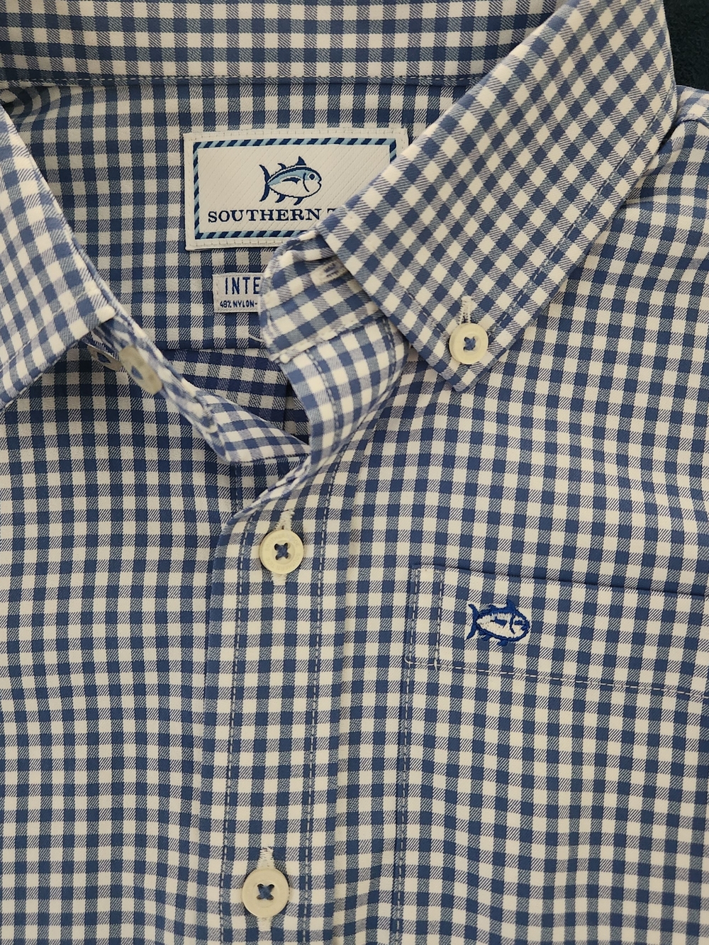 Southern Tide Boy's Blue Gingham Button-Down Shirt Intercoastal S 6-7